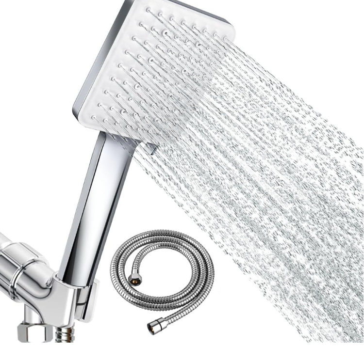 Newentor Handbrause mit Hochdruck, 6 Sprühmodi/Einstellungen, abnehmbarer Duschkopf, quadratischer Duschkopf mit Chrom-Finish und Edelstahlschlauch