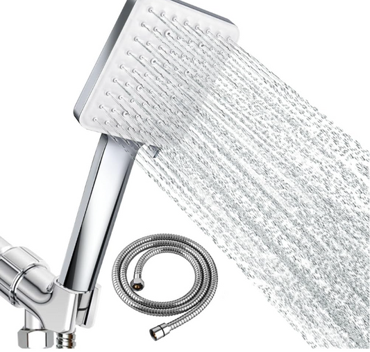 Newentor Handbrause mit Hochdruck, 6 Sprühmodi/Einstellungen, abnehmbarer Duschkopf, quadratischer Duschkopf mit Chrom-Finish und Edelstahlschlauch